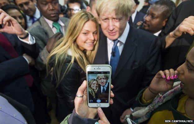 Mayor of London Boris Johnson poses for a selfie