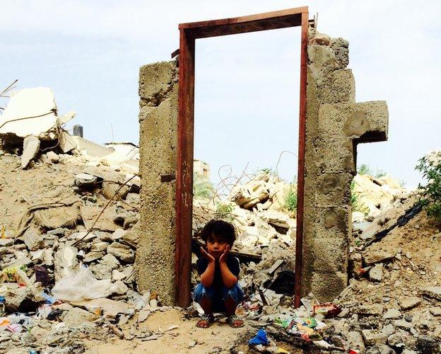 Doorway in Gaza City now missing door painted by Banksy