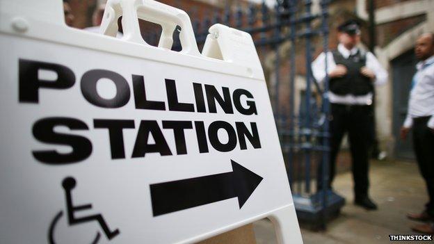 A disabled access sign to a polling station