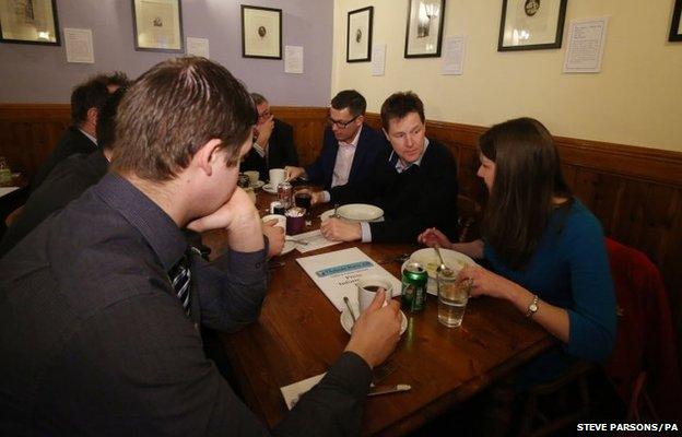 Liberal Democrats leader Nick Clegg alongside East Dunbartonshire MP Jo Swinson