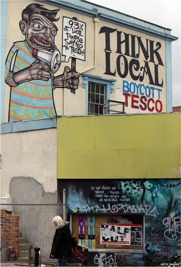 Boycott Tesco mural in Bristol