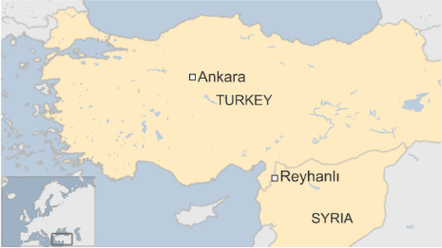 Map showing where Reyhanli is