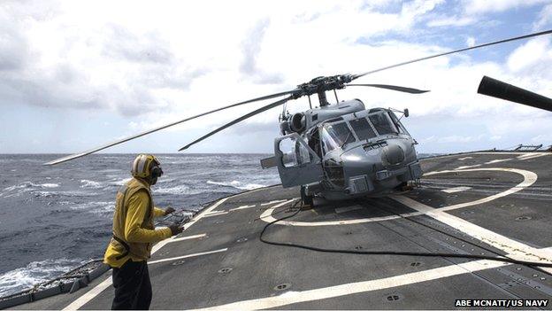 Sea Hawk on the rolling deck of USS Anzio