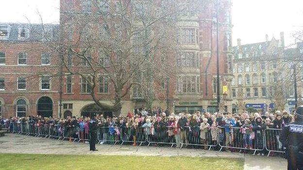 Crowds outside the cathedral