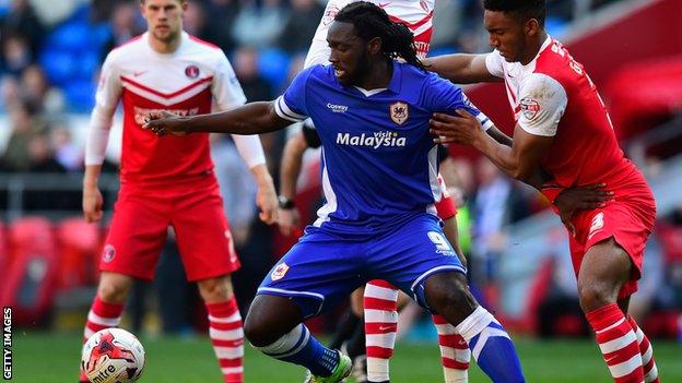 Kenwyne Jones in action for Cardiff City against Charlton Athletic