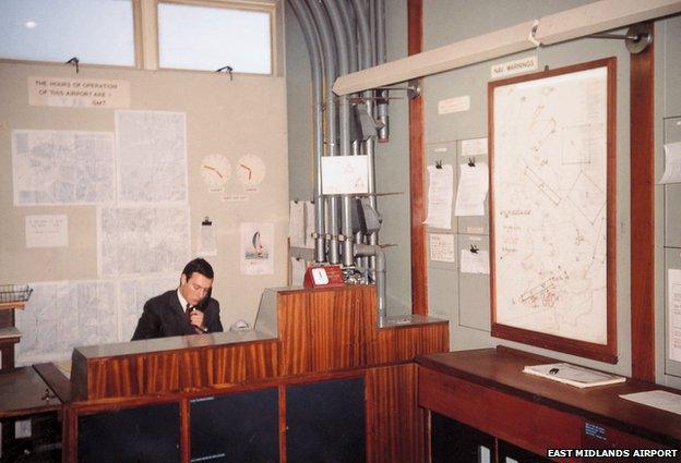 The crew briefing room, showing Lanson tubes taken in the late 1960s