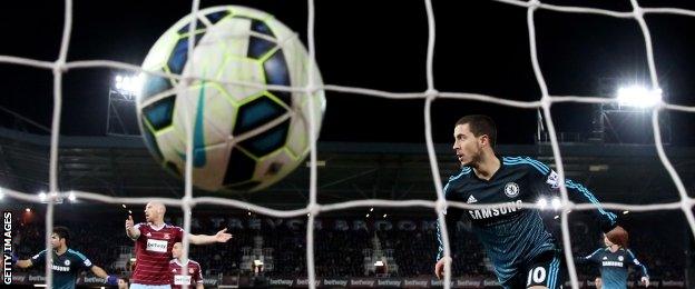 Eden Hazard scores Chelsea's winner against West Ham in March