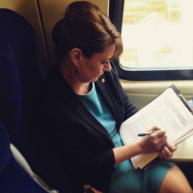 Plaid Cymru's leader Leanne Wood on a train