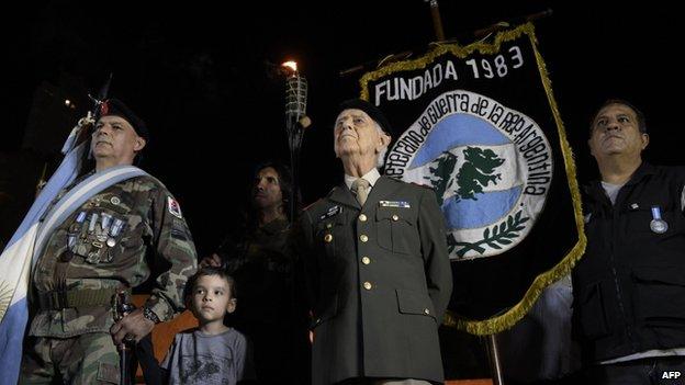 Argentine Veterans of the war commemorate the deaths of the 655 Argentine soldiers who died in the war with Britain