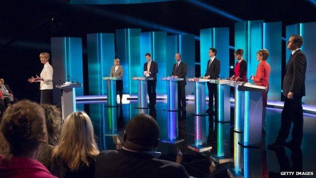 The seven party leaders during Thursday's debate