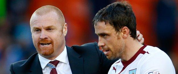 Burnley manager Sean Dyche and defender Michael Duff