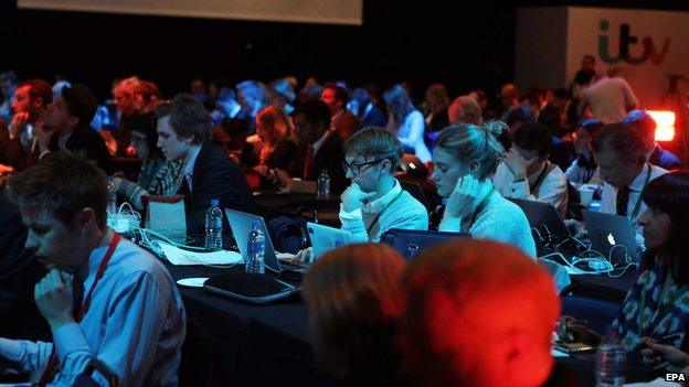 Press at media centre for the debates