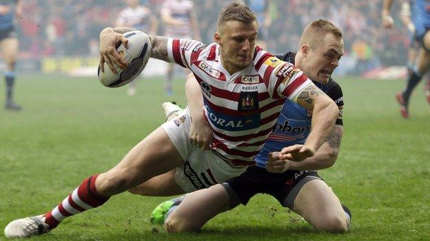 Wigan winger Dom Manfredi scored his third try in two games