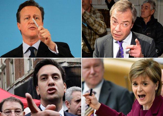 Composite image of David Cameron, Nigel Farage, Ed Miliband and Nicola Sturgeon