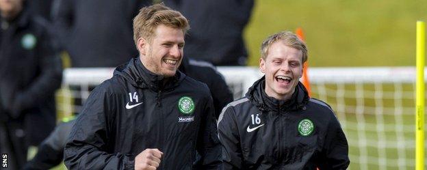 Stuart Armstrong and Gary Mackay-Steven at Celtic training