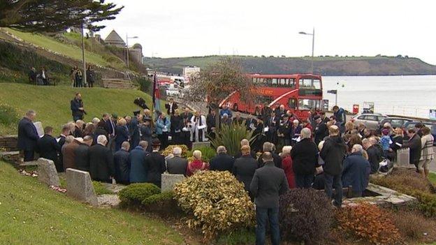 Crowds gather for the service on Plymouth Hoe