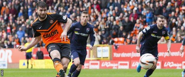 Nadir Ciftci scores a penalty for Dundee United against Ross County