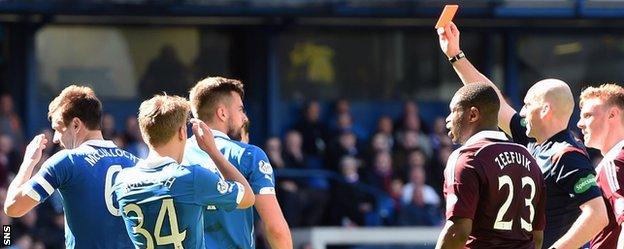 Lee McCulloch (left) is shown the red card by referee Bobby Madden