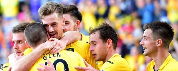 Livingston celebrate as Jordan White puts them 3-0 in front