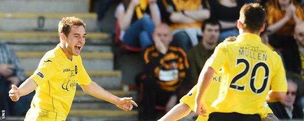 Scott Pittman (left) celebrates after scoring for Livingston