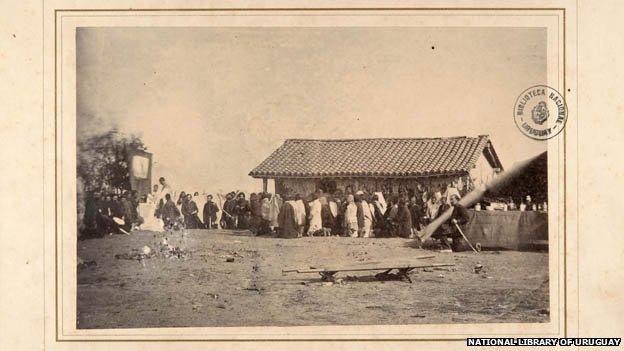 A photograph of mass being celebrated during the War of the Triple Alliance