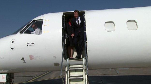 David Cameron arrived in Northern Ireland as part of a 24-hour tour of each part of the UK