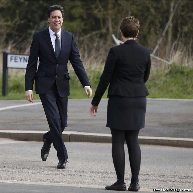 Britain's opposition Labour party leader Ed Miliband arrives at an election campaign event in Bristol