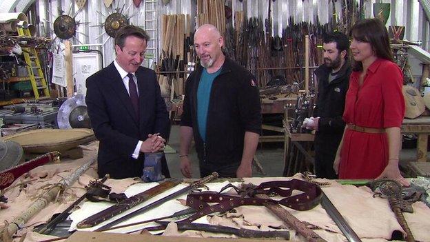 David Cameron touring a film studio in Belfast