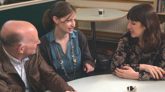 Rachel Reeves (first right) talking to food bank volunteers