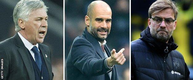 Carlo Ancelotti, Pep Guardiola, Jurgen Klopp