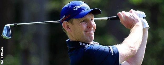 Stephen Gallacher during his practice round at Augusta