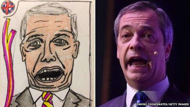 Nigel Farage drawing and photograph