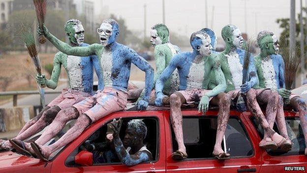 Supporters of Muhammdu Buhari in Nigeria with painted bodies