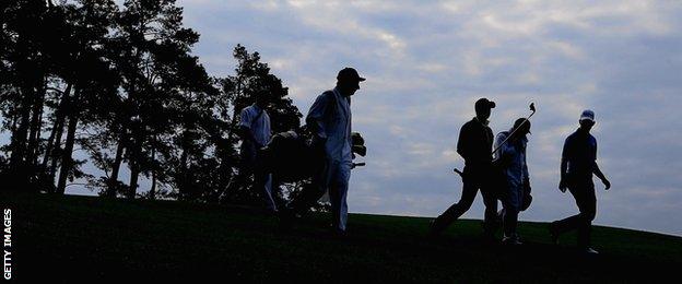 Rory McIlroy finishes practising at Augusta