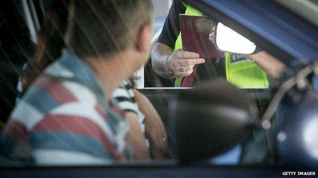 Passport control check at a port