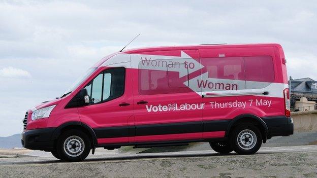 Labour"s Woman to Woman tour bus is pictured on a seafront slipway in March in Redcar