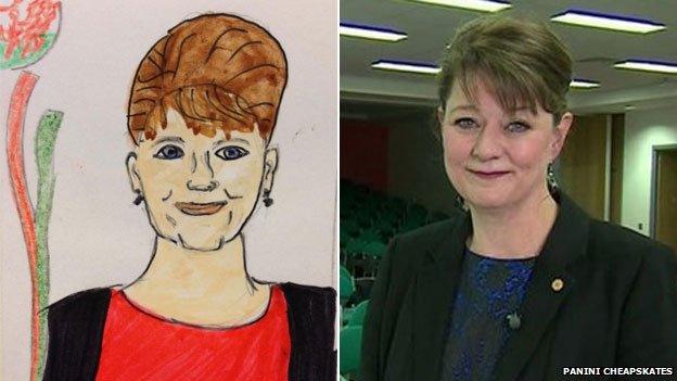 Leanne Wood drawing and photograph