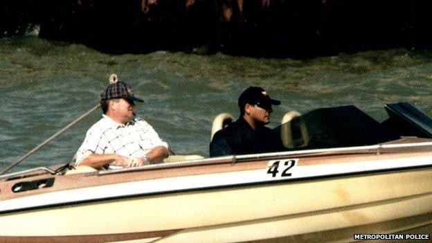 Robbers William Cockram and Raymond Betson testing the speedboat that would be used have been used as a get-away craft