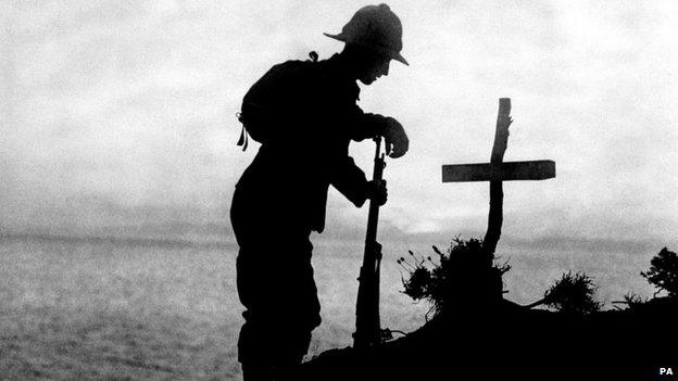 British soldier at a grave in Gallipoli 1st November 1915