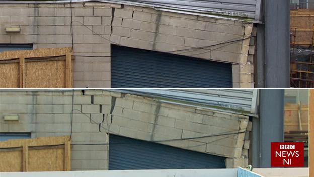 A comparison of the cracks in the damaged West Stand at Windsor Park, compared to last week