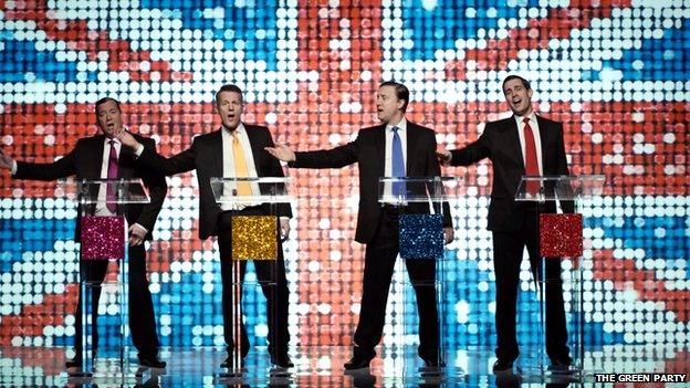 'Coalition' perform as part of the Green Party's Party Political Broadcast