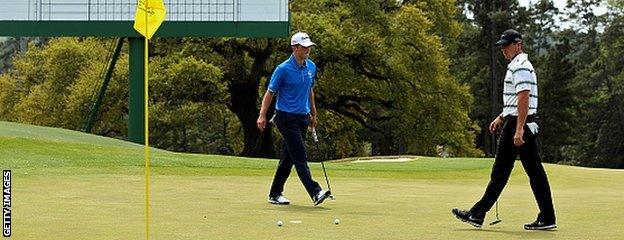 19-year-old amateur Bradley Neil (left) practised with world number one Rory McIlroy