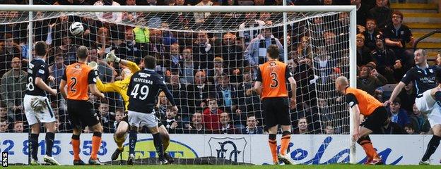 James McPake (right) heads Dundee into a 2-1 lead