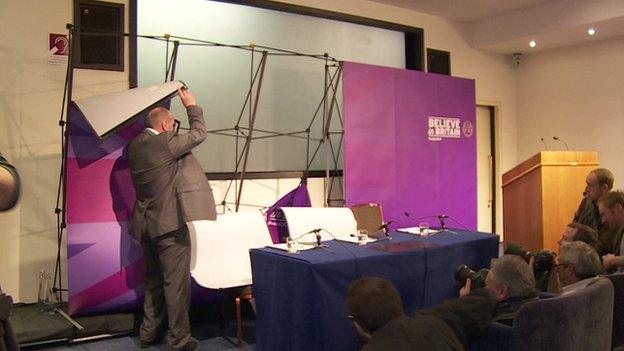 There was a hitch with the backdrop at UKIP's morning press conference