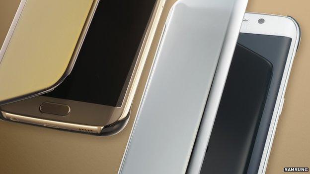 Two Samsung S6 Edge phones showing the wrap around curved screen