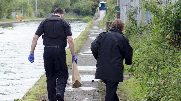 Police officers by canal