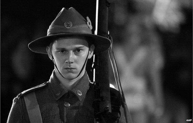 One of the Catafalque guards on the Cenotaph during the Wellington Anzac Day Service in Wellington, Friday, 25 April 2014.