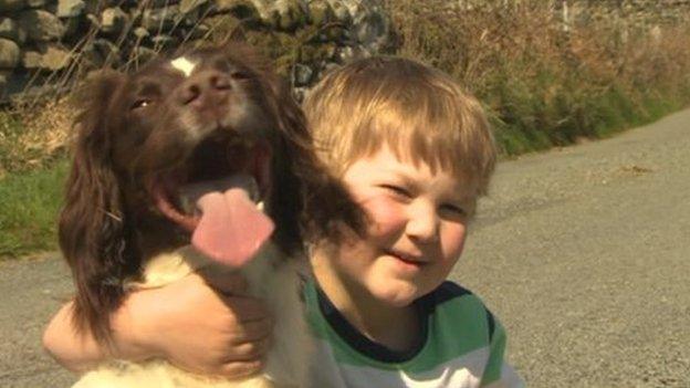 Diabetes dog, Jess, with six-year-old Jac