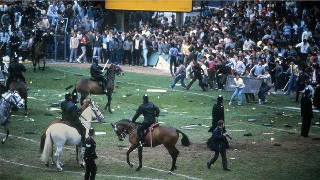 Football violence at Birmingham v Leeds in 1985