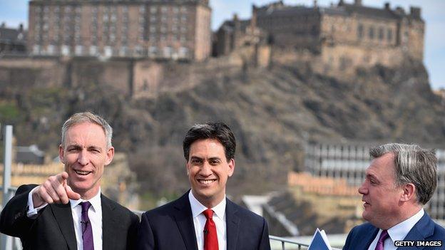 Jim Murphy, Ed Miliband and Ed Balls in Edinburgh (pictured left to right)